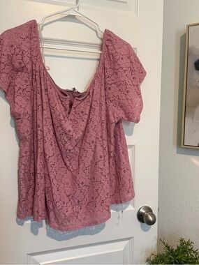 Charlotte Russe Dusty Rose Lace Flutter Sleeve Off the Shoulder Blouse Size 3X
